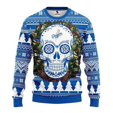 Los Angeles Dodgers Skull Flower Ugly Christmas Sweater, MLB Christmas Sweater Moonbestprint