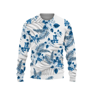 Los Angeles Dodgers Tropical Patterns Ugly Christmas Sweater, MLB Christmas Sweater Moonbestprint