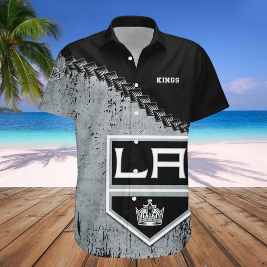 Los Angeles Kings Hawaiian Shirt Grunge Polynesian Tattoo - NHL, NHL Hawaiian Shirt Moonbestprint