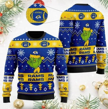 Los Angeles Rams American Football Team Logo Cute Grinch Christmas Ugly Sweater, NFL Christmas Sweater Moonbestprint