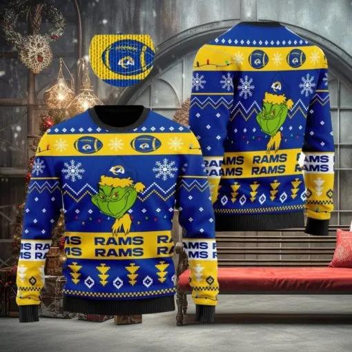 Los Angeles Rams American NFL Football Team Logo Cute Grinch Ugly Christmas Sweater, NFL Chritsmas Sweater Moonbestprint