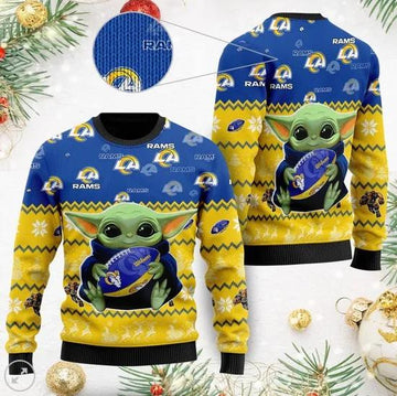 Los Angeles Rams Baby Yoda Ugly Christmas Sweater, NFL Christmas Sweater Moonbestprint