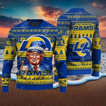 Los Angeles Rams Christmas Donald Trump Ugly Christmas Sweater, NFL Chritsmas Sweater Moonbestprint