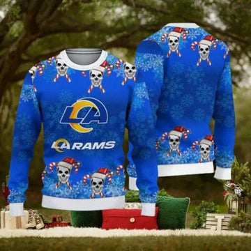 Los Angeles Rams Fans Skull Family Knitted Christmas Sweater, NFL Chritsmas Sweater Moonbestprint