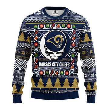 Los Angeles Rams Grateful Dead Ugly Ugly Sweater Christmas, NFL Christmas Sweater Moonbestprint
