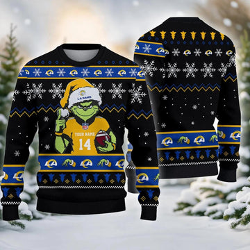 Los Angeles Rams Grinch Custom Ugly Christmas Sweater, NFL Christmas Sweater Moonbestprint