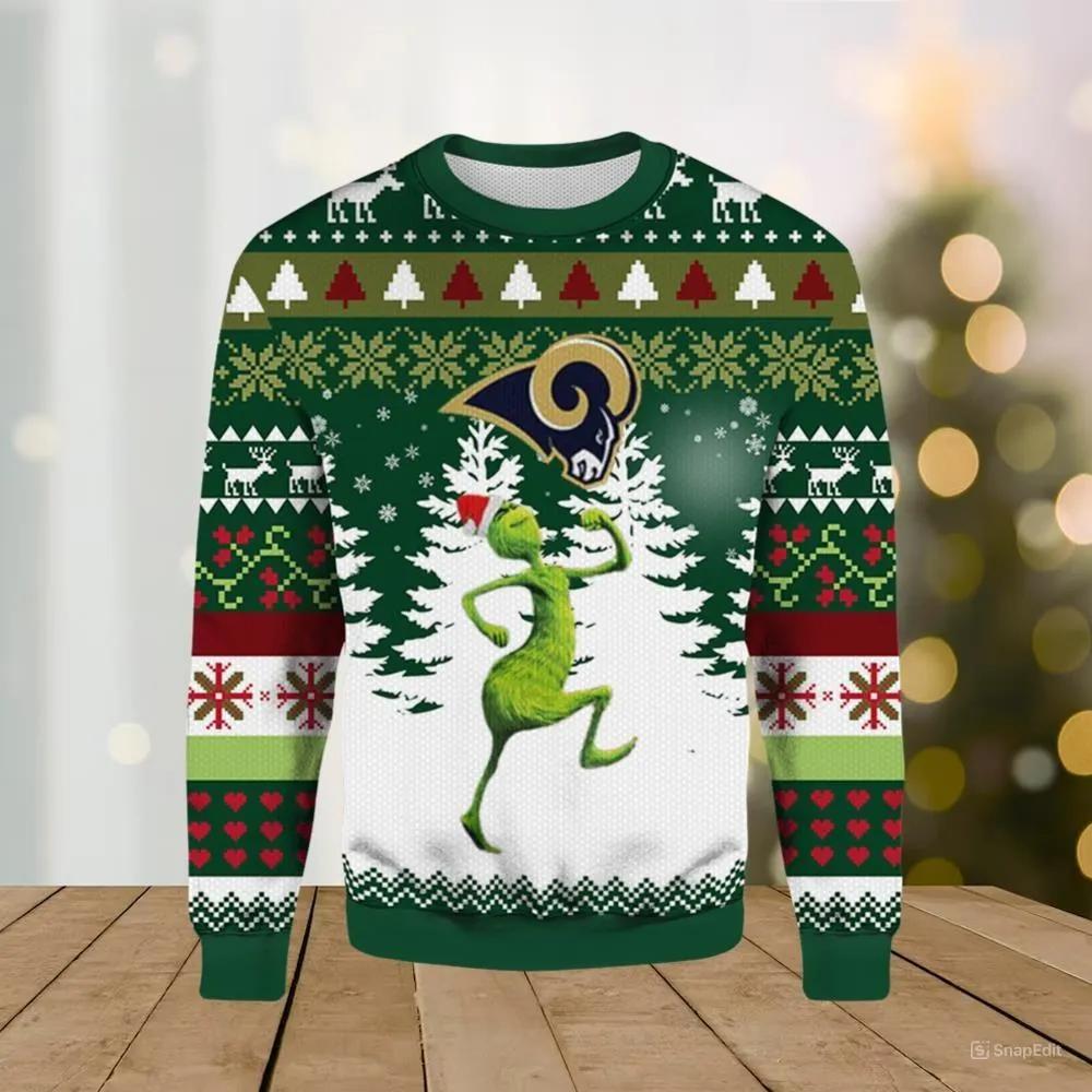Los Angeles Rams Grinch ScoobyDoo Ugly Christmas Sweater, NFL Christmas Sweater Moonbestprint