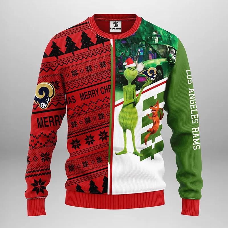 Los Angeles Rams Grinch ScoobyDoo Ugly Sweater Christmas, NFL Christmas Sweater Moonbestprint