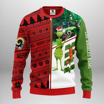 Los Angeles Rams Grinch ScoobyDoo Ugly Sweater Christmas, NFL Christmas Sweater Moonbestprint