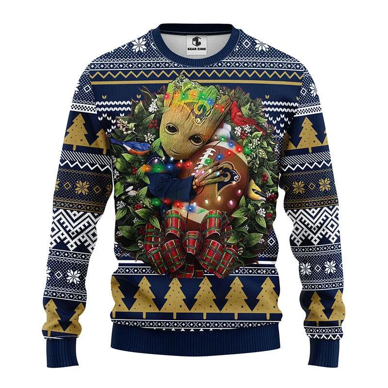 Los Angeles Rams Groot Hug Ugly Sweater Christmas, NFL Christmas Sweater Moonbestprint