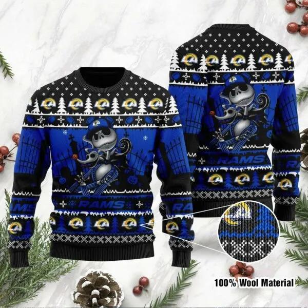 Los Angeles Rams Jack Skellington Ugly Christmas Sweater, NFL Christmas Sweater Moonbestprint