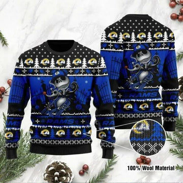 Los Angeles Rams Jack Skellington Ugly Christmas Sweater, NFL Christmas Sweater Moonbestprint