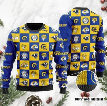 Los Angeles Rams Logo Checkered Flannel Ugly Christmas Sweater, NFL Christmas Sweater Moonbestprint
