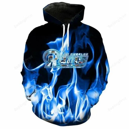 Los Angeles Rams Logo Fire 3D Hoodie, NFL Hoodie Moonbestprint