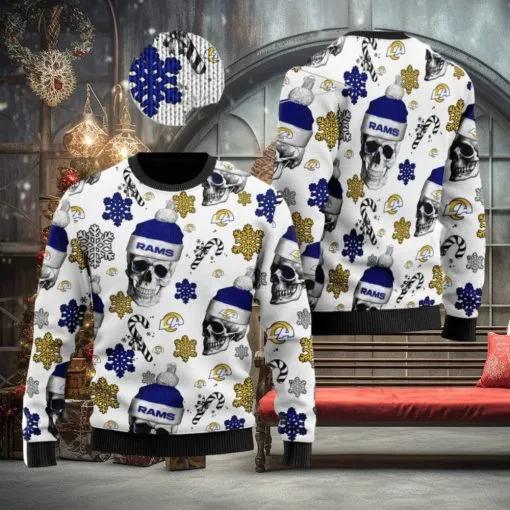 Los Angeles Rams NFL Football Team Santa Skulls Ugly Christmas Sweater, NFL Chritsmas Sweater Moonbestprint