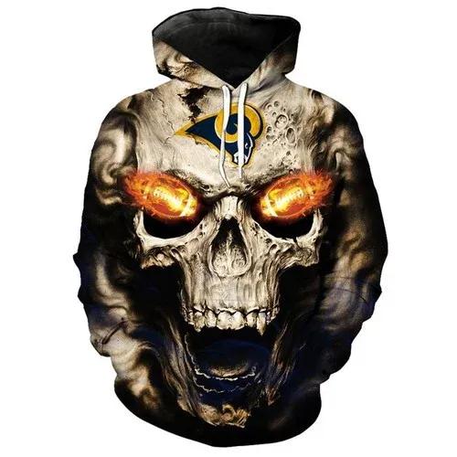 Los Angeles Rams On Fire In Skulls Eyes Los Angeles Rams Los Angeles Rams - Hoodie 3D, NFL Hoodie Moonbestprint