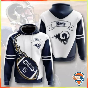 Los Angeles Rams Premium Hoodie Flame Balls 3D All Over Printed, NFL Hoodie Moonbestprint