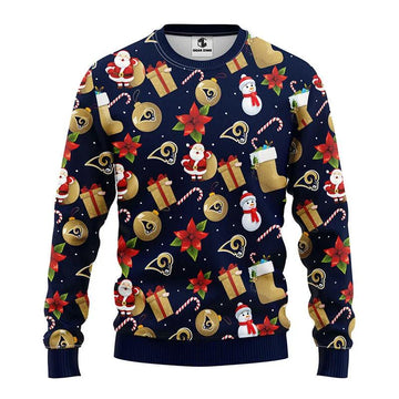 Los Angeles Rams Santa Claus Snowman Ugly Sweater Christmas, NFL Christmas Sweater Moonbestprint