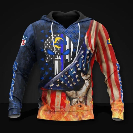 Los Angeles Rams Skull American Flag All Over Print Hoodie 1, NFL Hoodie Moonbestprint