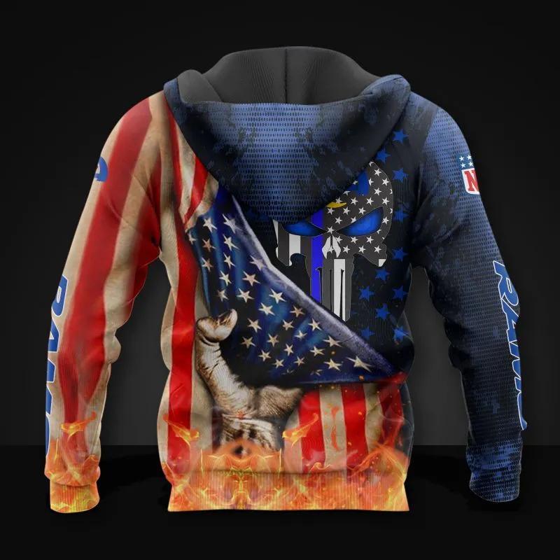 Los Angeles Rams Skull American Flag All Over Print Hoodie 1, NFL Hoodie Moonbestprint