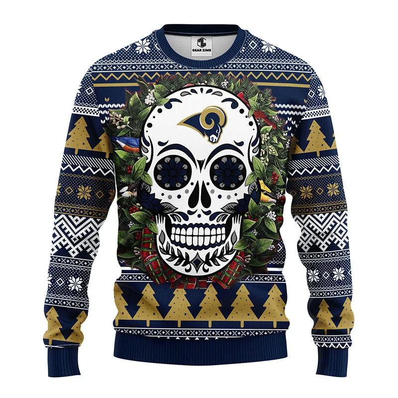 Los Angeles Rams Skull Flower Ugly Sweater Christmas, NFL Christmas Sweater Moonbestprint