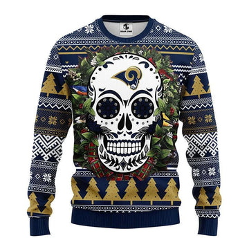 Los Angeles Rams Skull Flower Ugly Sweater Christmas, NFL Christmas Sweater Moonbestprint