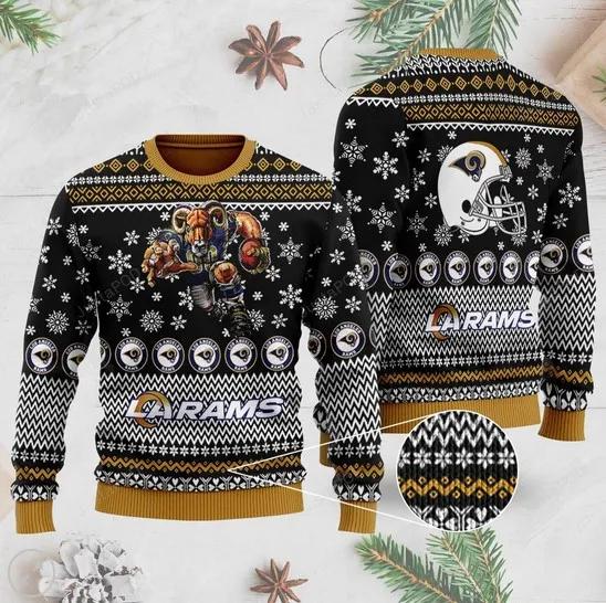 Los Angeles Rams With Rampage The Mascot Ugly Christmas Sweater, NFL Christmas Sweater Moonbestprint