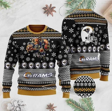 Los Angeles Rams With Rampage The Mascot Ugly Christmas Sweater, NFL Christmas Sweater Moonbestprint