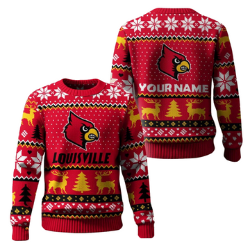 Louisville Cardinals Christmas Custom Name Ugly Sweater 2025 – Moonbestprint