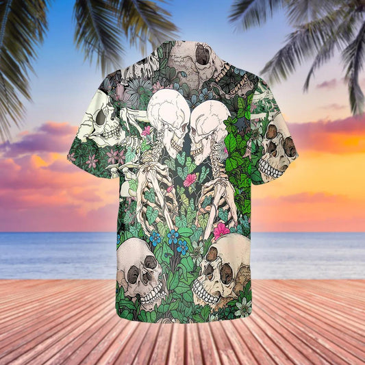 Love Till Death Couple Skull Hawaiian Shirt, Hawaiian Button Up Shirt, Tropical Shirts For Men Moonbestprint