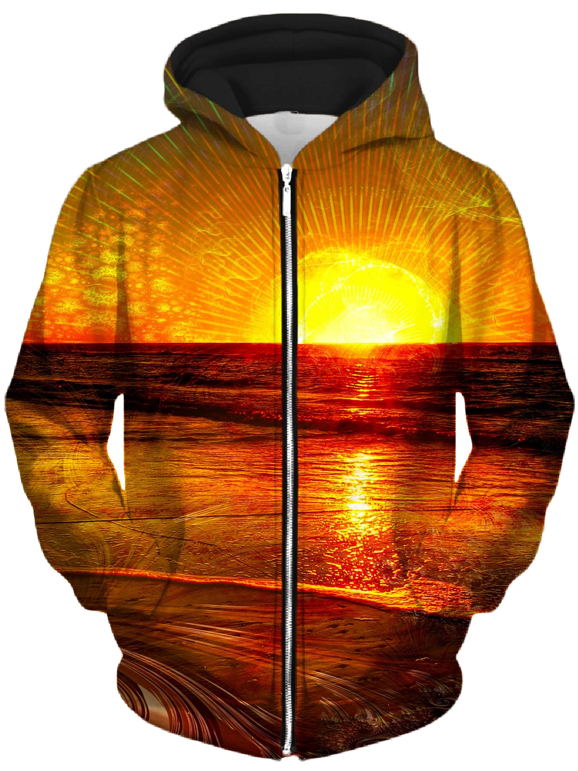 Fractal Sunset Unisex Zip-Up Hoodie -Moonbestprint