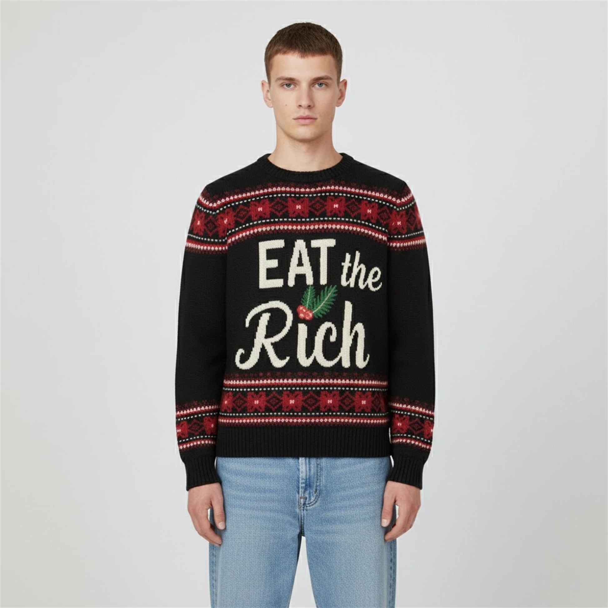 Luigi Mangione Eat The Rich Ugly Sweater - Moonbestprint
