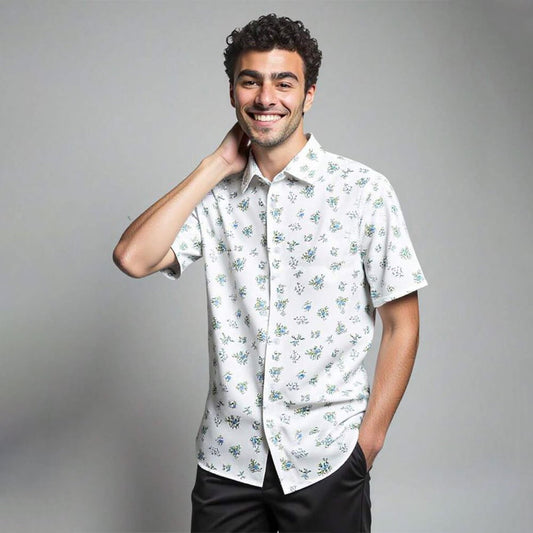Luigi Mangione Spring Summer Blue Disty Floral Shirt Moonbestprint