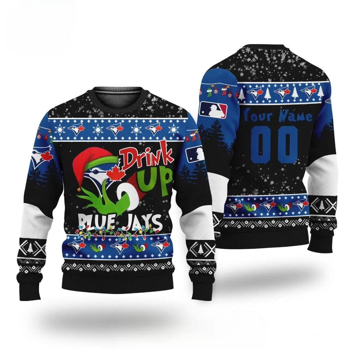 MLB Grinch Drink Up Toronto Blue Jays Custom Ugly Christmas Sweater, MLB Christmas Sweater Moonbestprint