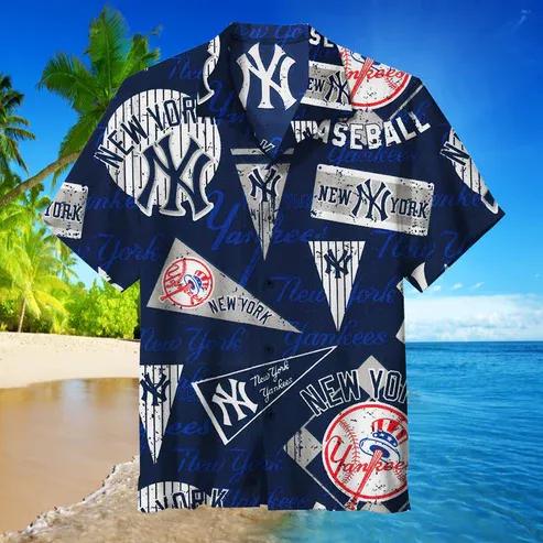 MLB New York Yankees Hawaiian Shirt, , Hawaiian Button Up Shirt, Aloha Shirts Moonbestprint