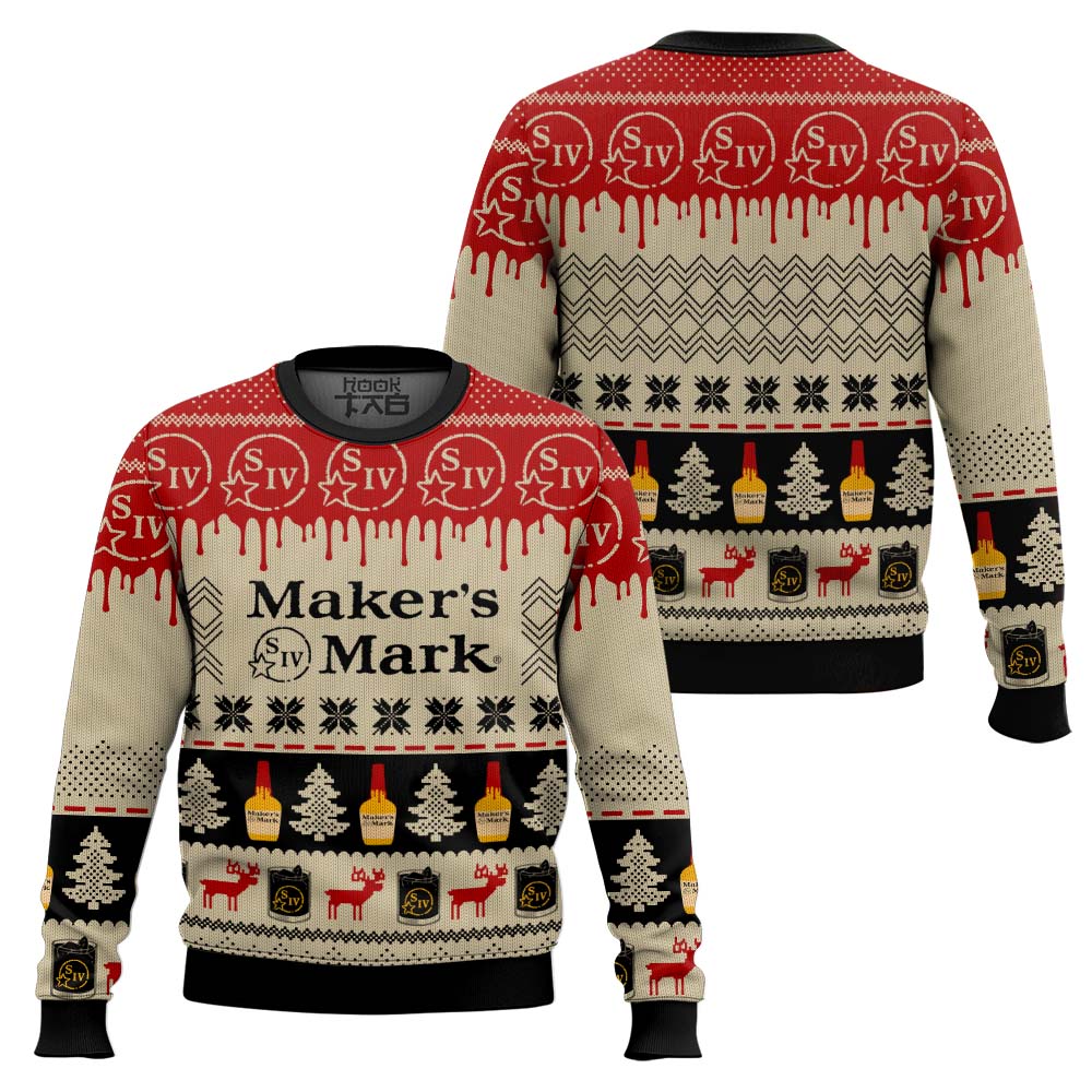 Maker?s Mark Bourbon Whisky Pine Tree & Reindeer Ugly Christmas Sweater – Moonbestprint