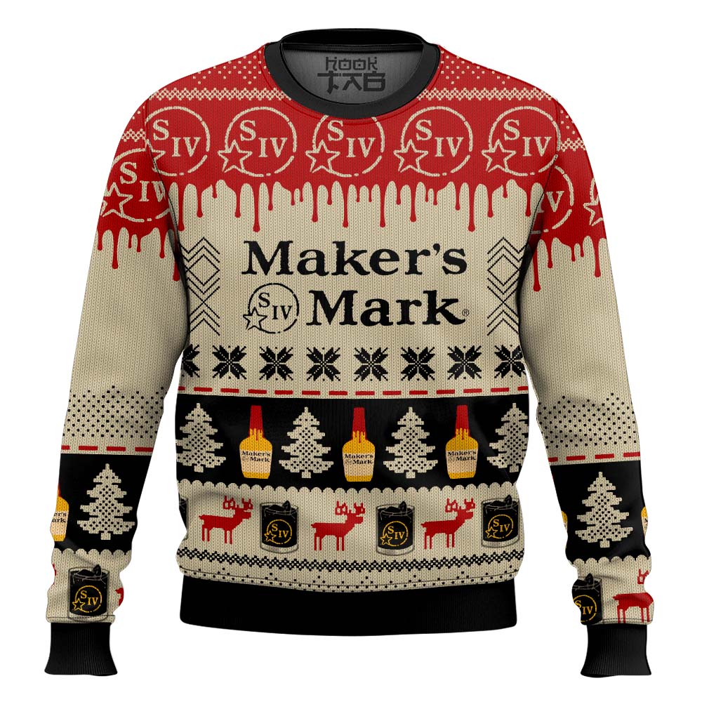 Maker?s Mark Bourbon Whisky Pine Tree & Reindeer Ugly Christmas Sweater – Moonbestprint