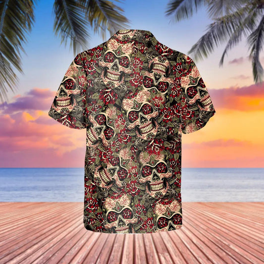 Mandala Pattern Skull Hawaiian Shirt, Hawaiian Button Up Shirt, Tropical Shirts For Men Moonbestprint