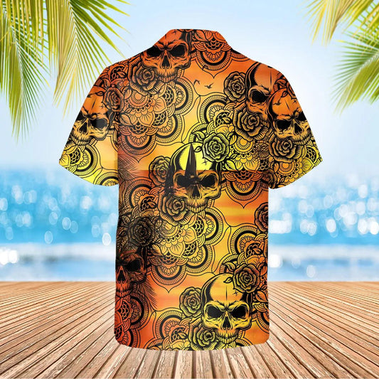 Mandala Roses Skull Hawaiian Shirt, Hawaiian Button Up Shirt, Tropical Shirts For Men Moonbestprint