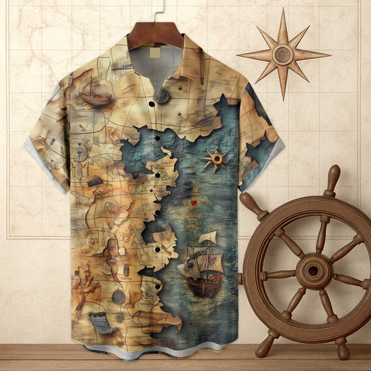 Map Sailing Boat Hawaiian Shirt- Moonbestprint