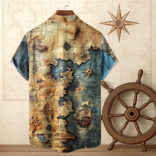 Map Sailing Boat Hawaiian Shirt- Moonbestprint