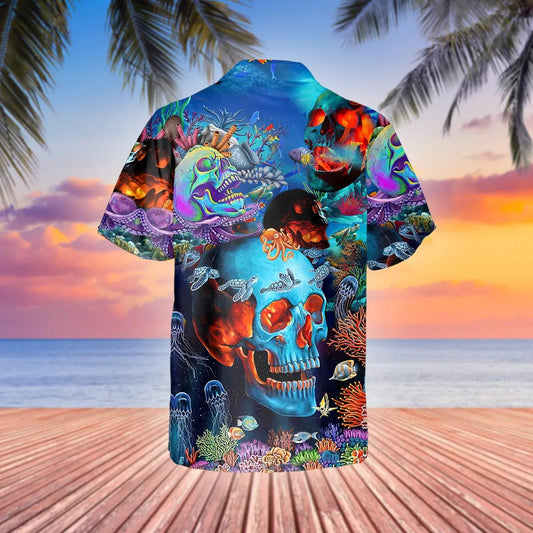 Marine Vibe Skull Art Hawaiian Shirt, Hawaiian Button Up Shirt, Tropical Shirts For Men Moonbestprint
