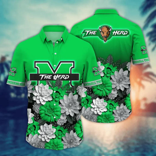 Marshall Thundering Herd NCAA Flower Aloha Hawaiian Shirt 13, NCAA Hawaiian Shirt Moonbestprint