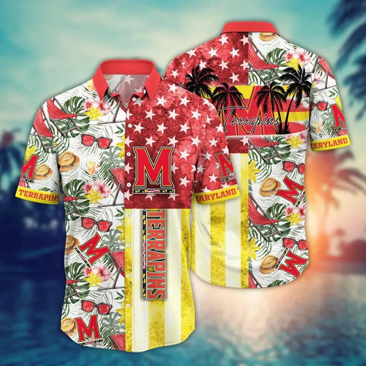 Maryland Terrapins NCAA Flower Aloha Hawaiian Shirt 11, NCAA Hawaiian Shirt Moonbestprint