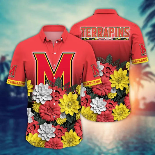 Maryland Terrapins NCAA Flower Aloha Hawaiian Shirt 13, NCAA Hawaiian Shirt Moonbestprint