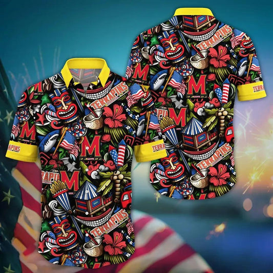 Maryland Terrapins NCAA Flower Aloha Hawaiian Shirt 14, NCAA Hawaiian Shirt Moonbestprint