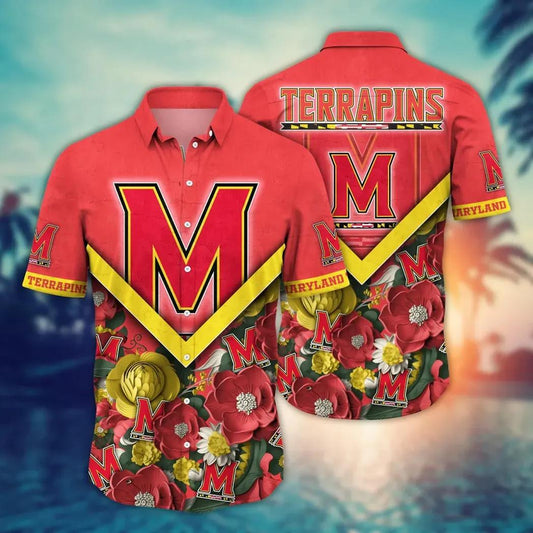 Maryland Terrapins NCAA Flower Aloha Hawaiian Shirt 4, NCAA Hawaiian Shirt Moonbestprint