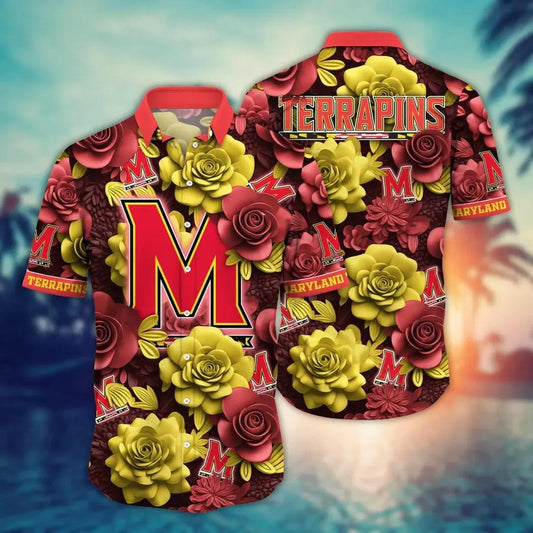 Maryland Terrapins NCAA Flower Aloha Hawaiian Shirt 7, NCAA Hawaiian Shirt Moonbestprint