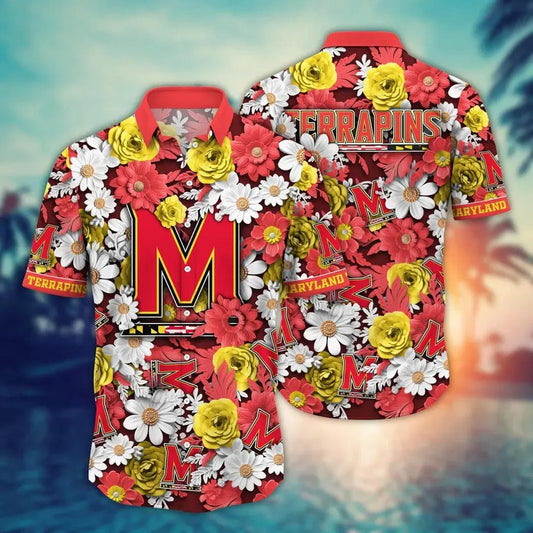 Maryland Terrapins NCAA Flower Aloha Hawaiian Shirt 8, NCAA Hawaiian Shirt Moonbestprint