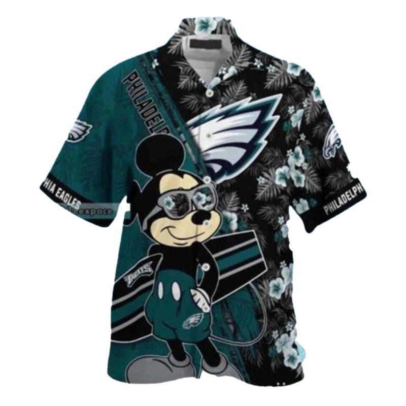 Mascot Mania Midnight Black Philadelphia Eagles Mickey Mouse Hawaiian Shirt - Moonbestprint